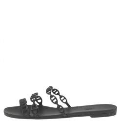 Pre Owned Hermes Black Rubber Chaine d'Ancre Rivage Slide Sandals Size 39
