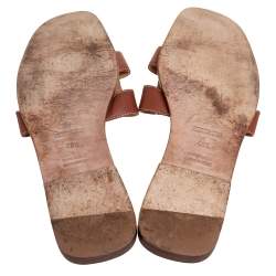 Pre Owned Hermes Brown Leather Oran  Sandals Size 40.5
