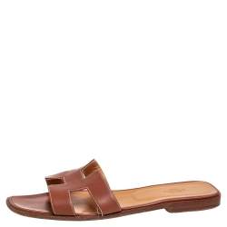 Pre Owned Hermes Brown Leather Oran  Sandals Size 40.5