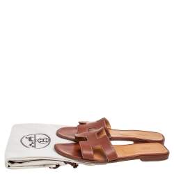 Pre Owned Hermes Brown Leather Oran  Sandals Size 40.5