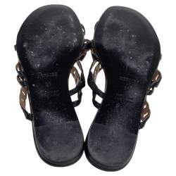 Hermes Black Leather Chain D'ancre  Flat Sandals Size 38
