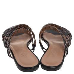 Hermes Black Leather Chain D'ancre  Flat Sandals Size 38