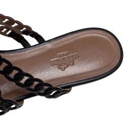 Hermes Black Leather Chain D'ancre  Flat Sandals Size 38