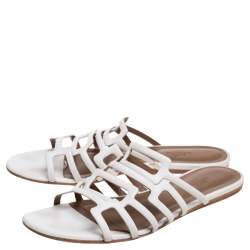 Hermès Leather Olympe Flat Slides Size 38.5