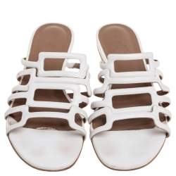 Hermès Leather Olympe Flat Slides Size 38.5
