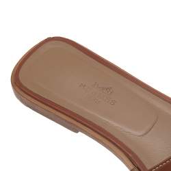 Hermes Brown Leather Oran Flat Sandals Size 38
