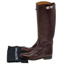 Hermes Brown Leather Kelly Knee Length Boots Size 38