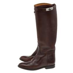 Hermes Brown Leather Kelly Knee Length Boots Size 38