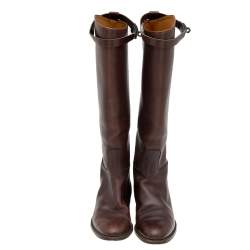 Hermes Brown Leather Kelly Knee Length Boots Size 38