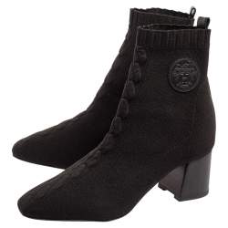 Hermes Black Knit Fabric Volver Boots Size 40.5