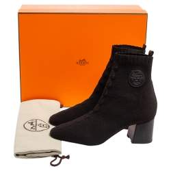Hermes Black Knit Fabric Volver Boots Size 40.5