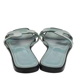 Pre Owned Hermes Sea Green Patent Leather Oran Flat Sandals Size 38
