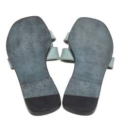 Pre Owned Hermes Sea Green Patent Leather Oran Flat Sandals Size 38