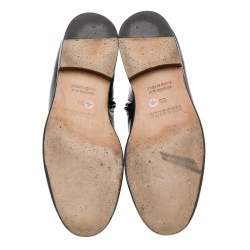 Pre Owned Hermes Black Textured Patent Leather Kelly Turn Lock Ankle Boots Size 36