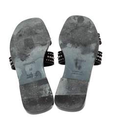 Hermes Black Studded Suede Oran Flat Slides Size 36