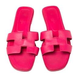 Pre Owned Hermes Pink Leather Oran Sandals Size 38