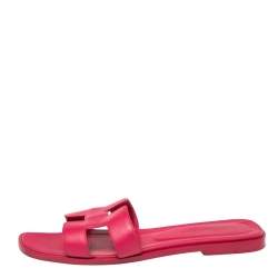 Pre Owned Hermes Pink Leather Oran Sandals Size 38