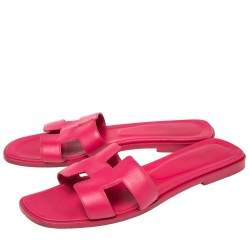 Pre Owned Hermes Pink Leather Oran Sandals Size 38