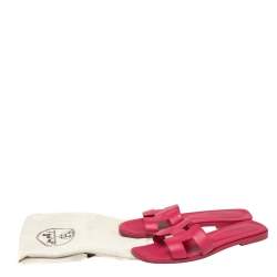 Pre Owned Hermes Pink Leather Oran Sandals Size 38