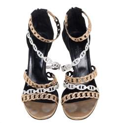 Hermès Tri-Color Leather and Suede Chaine D'ancre Ankle-Strap Sandals Size 38