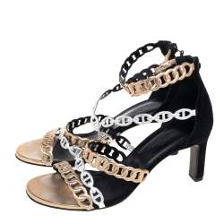 Hermès Tri-Color Leather and Suede Chaine D'ancre Ankle-Strap Sandals Size 38