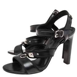 Hermes Black Leather Collier De Chien Sandals Size 38