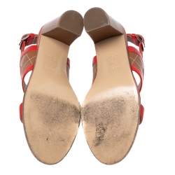 Hermes Red/Brown Leather Slingback Sandals Size 38