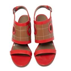 Hermes Red/Brown Leather Slingback Sandals Size 38
