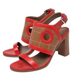Hermes Red/Brown Leather Slingback Sandals Size 38