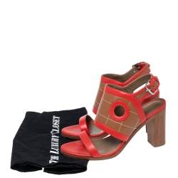 Hermes Red/Brown Leather Slingback Sandals Size 38