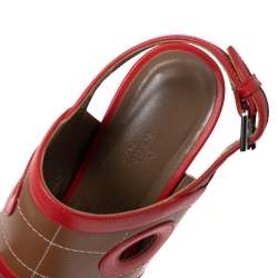 Hermes Red/Brown Leather Slingback Sandals Size 38