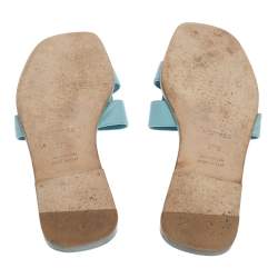 Pre Owned Hermes Sky Blue Leather Oran Sandals Size 37.5