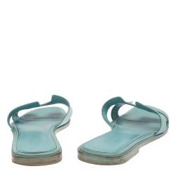 Pre Owned Hermes Sky Blue Leather Oran Sandals Size 37.5