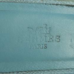 Pre Owned Hermes Sky Blue Leather Oran Sandals Size 37.5