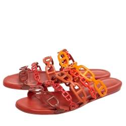 Pre Owned Hermes Multicolor Leather Chaine d'Ancre Flat Slides Size 37.5