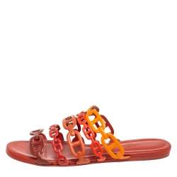 Pre Owned Hermes Multicolor Leather Chaine d'Ancre Flat Slides Size 37.5