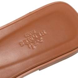 Hermes Brown Ostrich Leather Oran Flat Slides Size 37.5