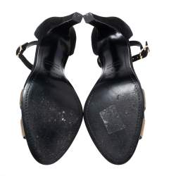 Hermes Gold/Black Leather and Suede Premiere Ankle-Strap Sandals Size 36