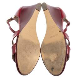 Pre Owned Hermès Burgundy Patent Leather Legend Ankle-Strap Sandals Size 39