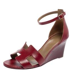 Pre Owned Hermès Burgundy Patent Leather Legend Ankle-Strap Sandals Size 39