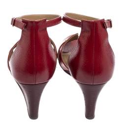 Pre Owned Hermès Burgundy Patent Leather Legend Ankle-Strap Sandals Size 39