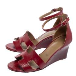 Pre Owned Hermès Burgundy Patent Leather Legend Ankle-Strap Sandals Size 39