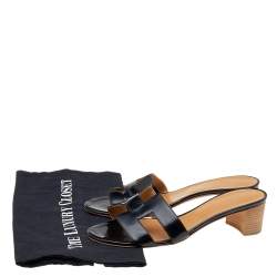Pre Owned Hermès Black Leather Oasis Slide Sandals Size 39.5
