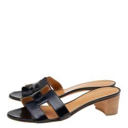 Pre Owned Hermès Black Leather Oasis Slide Sandals Size 39.5