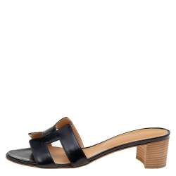 Pre Owned Hermès Black Leather Oasis Slide Sandals Size 39.5