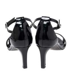 Pre Owned Hermes Black Patent Premiere Ankle Strap sandals Size 38.5