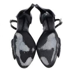 Pre Owned Hermes Black Patent Premiere Ankle Strap sandals Size 38.5