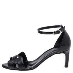 Pre Owned Hermes Black Patent Premiere Ankle Strap sandals Size 38.5