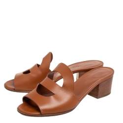 Hermes Brown Leather Mona Slide Sandals Size 38