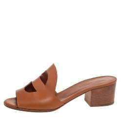 Hermes Brown Leather Mona Slide Sandals Size 38